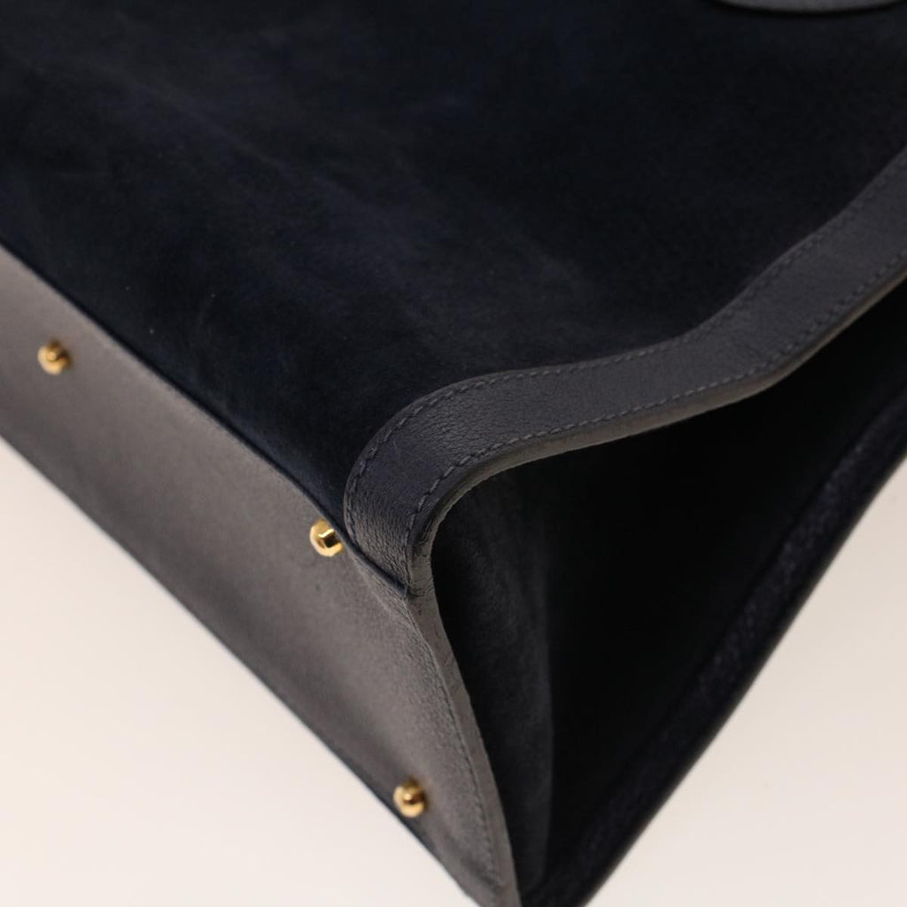GUCCI Bamboo Hand Bag Suede Navy Brown ar9457