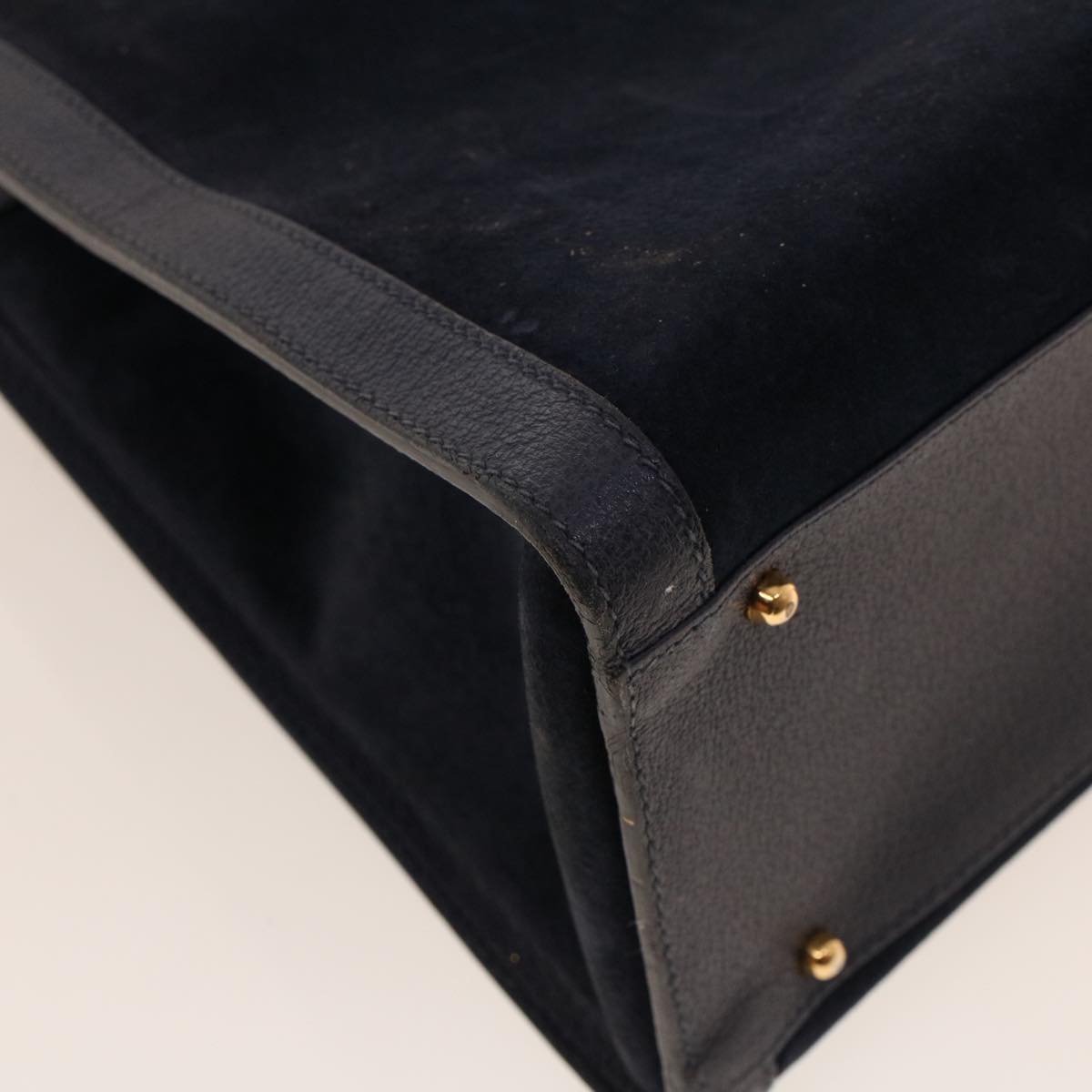 GUCCI Bamboo Hand Bag Suede Navy Brown ar9457