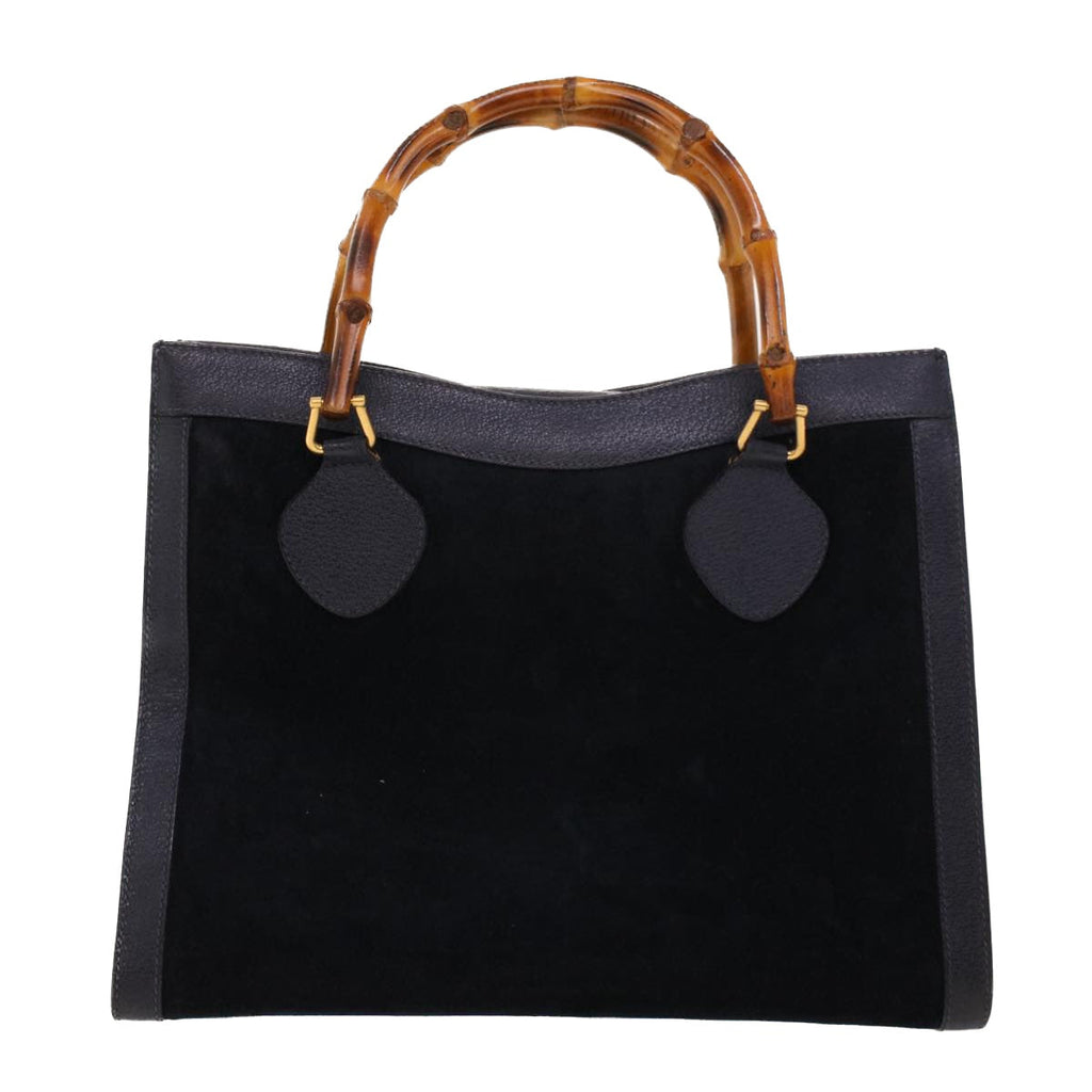 GUCCI Bamboo Hand Bag Suede Navy Brown ar9457