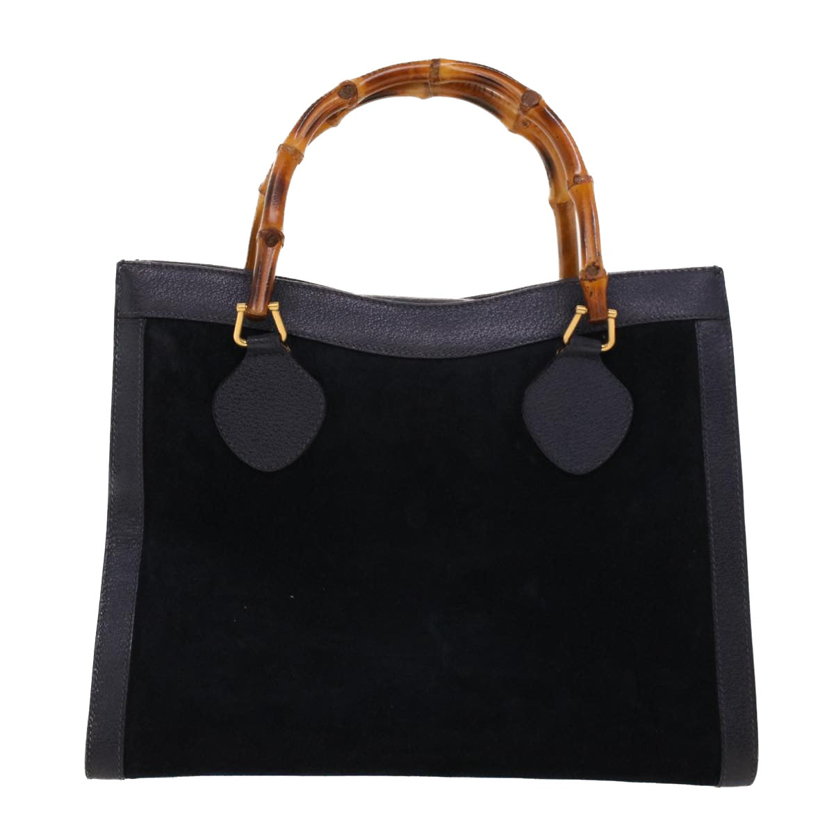 GUCCI Bamboo Hand Bag Suede Navy Brown ar9457
