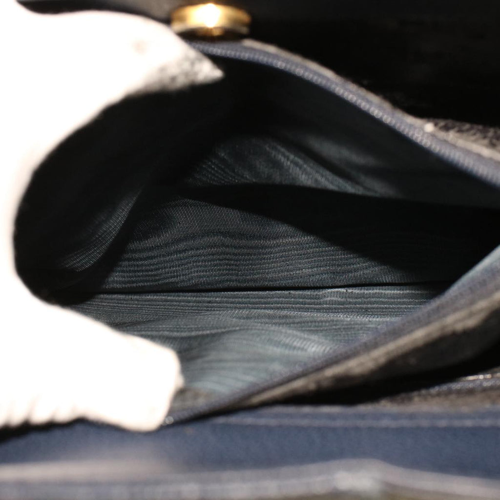 GUCCI Bamboo Hand Bag Suede Navy Brown ar9457