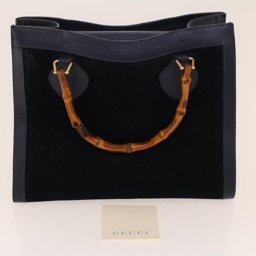 GUCCI Bamboo Hand Bag Suede Navy Brown ar9457