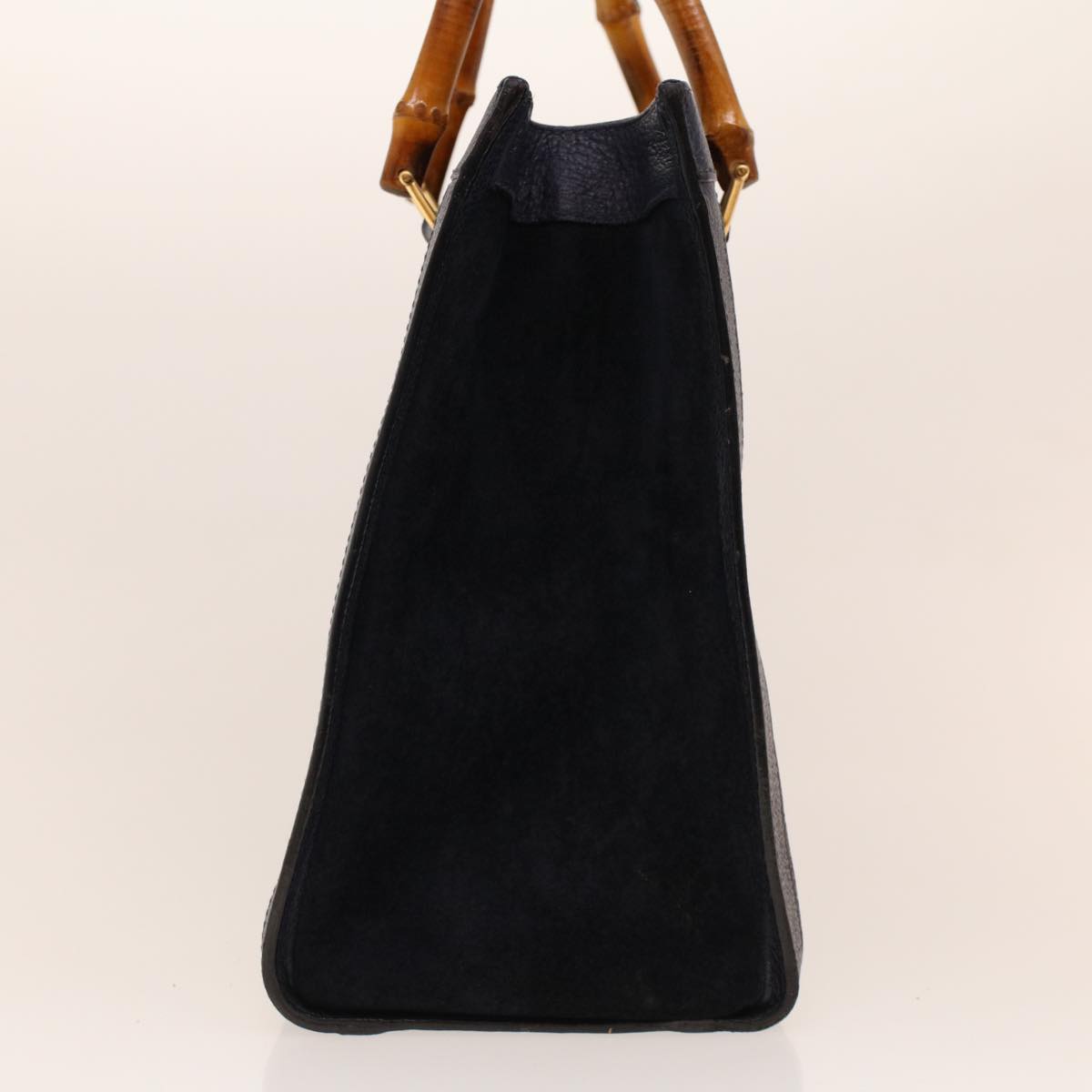 GUCCI Bamboo Hand Bag Suede Navy Brown ar9457