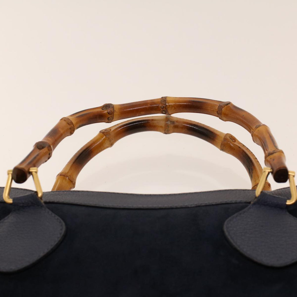 GUCCI Bamboo Hand Bag Suede Navy Brown ar9457