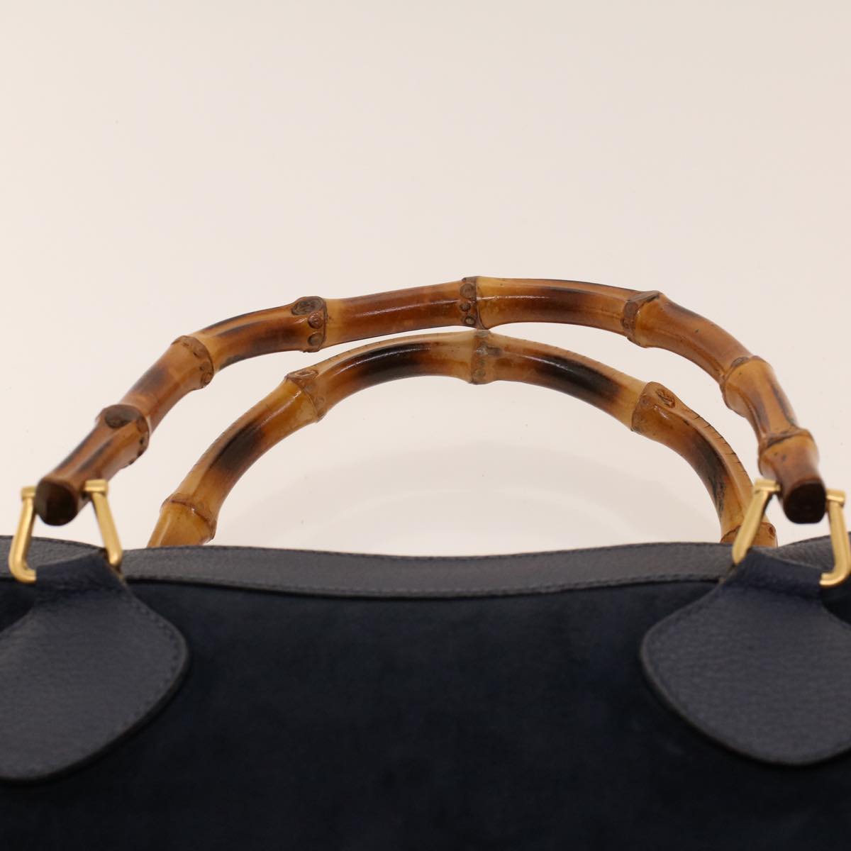 GUCCI Bamboo Hand Bag Suede Navy Brown ar9457