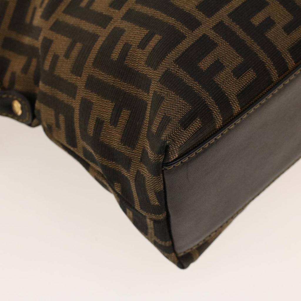 FENDI Zucca Canvas Hand Bag Nylon Brown Black ar9472