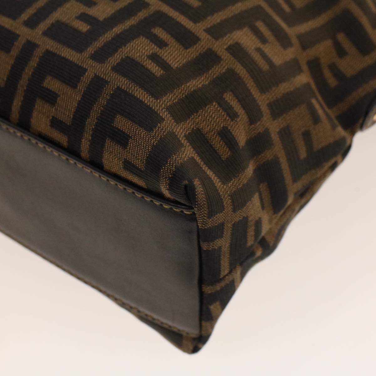 FENDI Zucca Canvas Hand Bag Nylon Brown Black ar9472