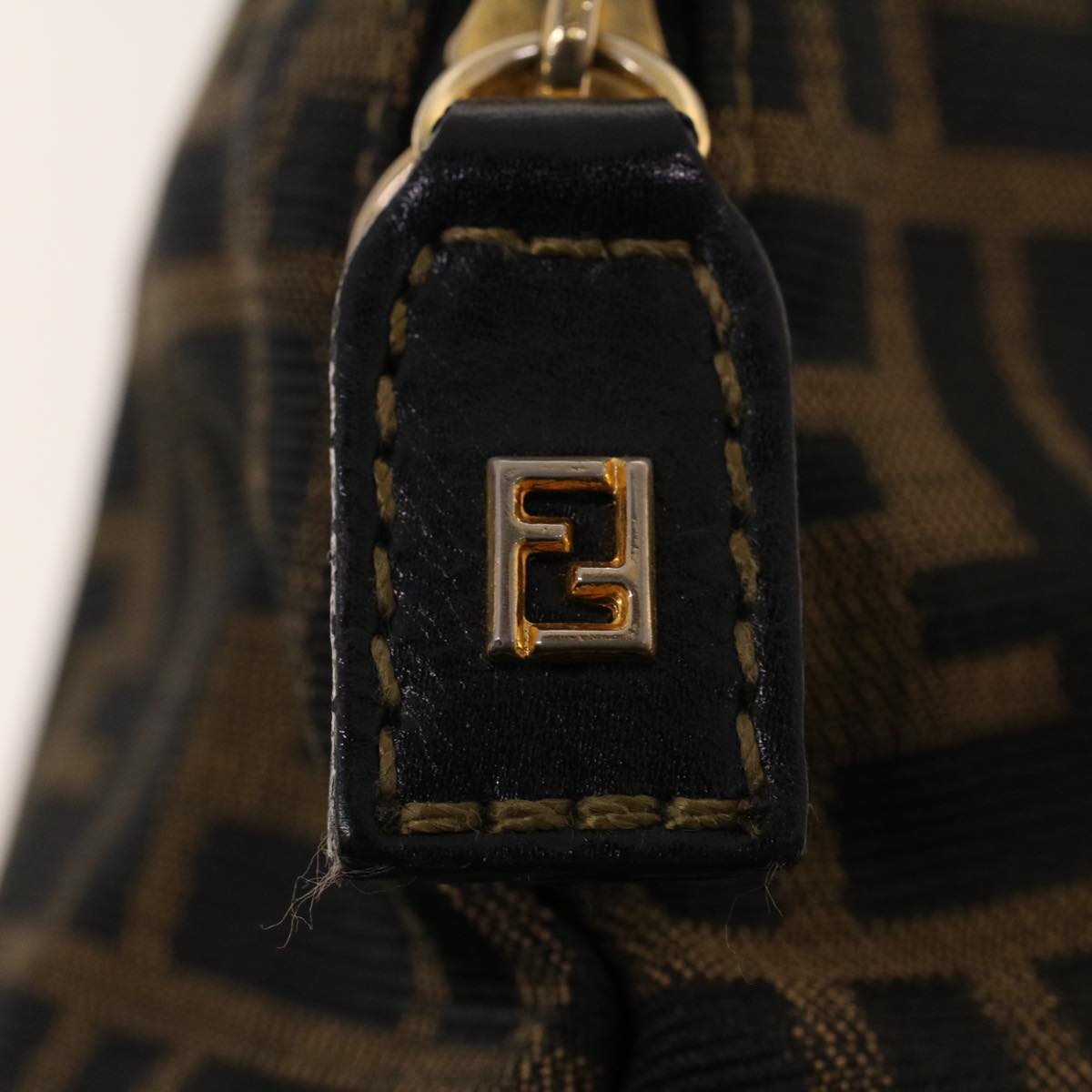 FENDI Zucca Canvas Hand Bag Nylon Brown Black ar9472