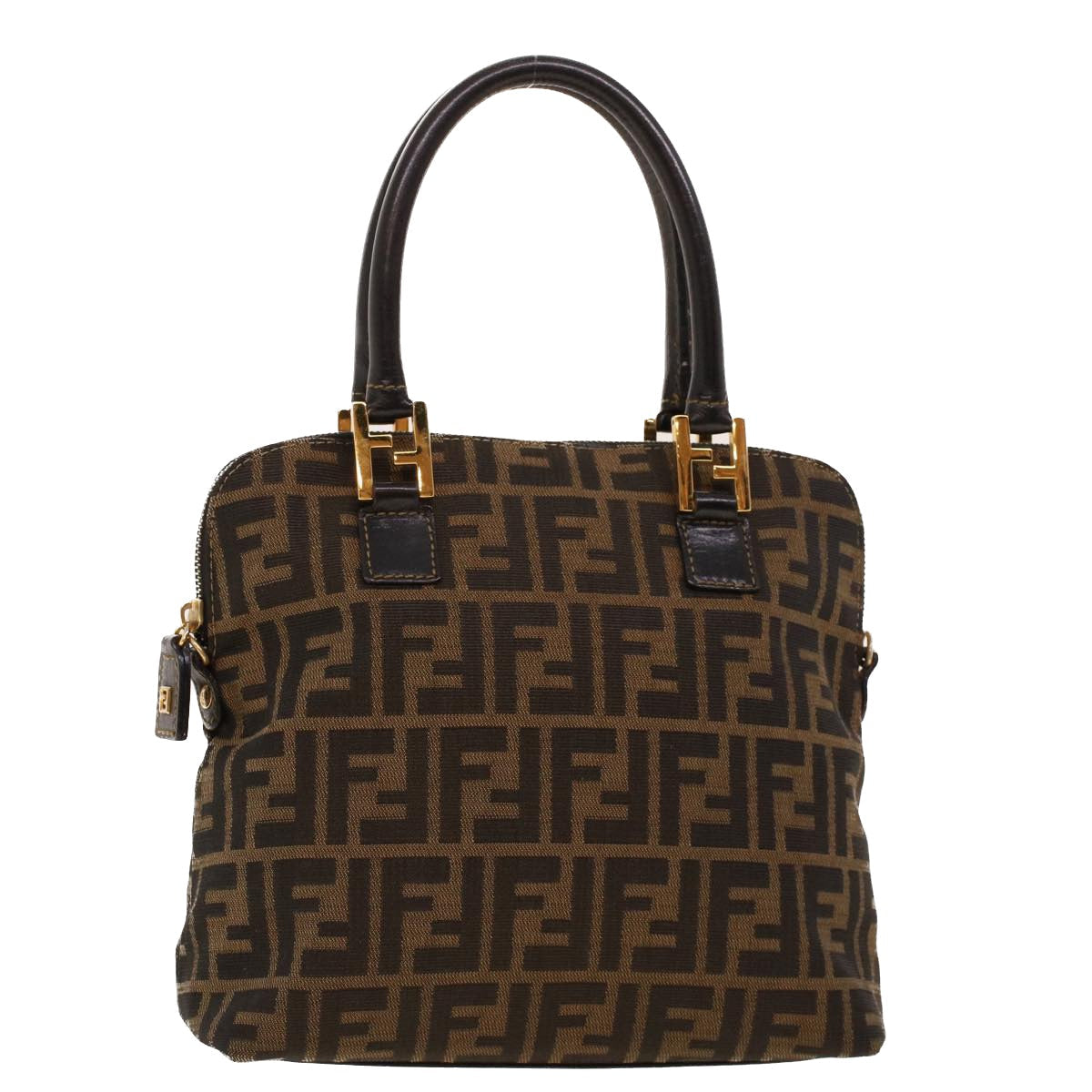 FENDI Zucca Canvas Hand Bag Nylon Brown Black ar9472