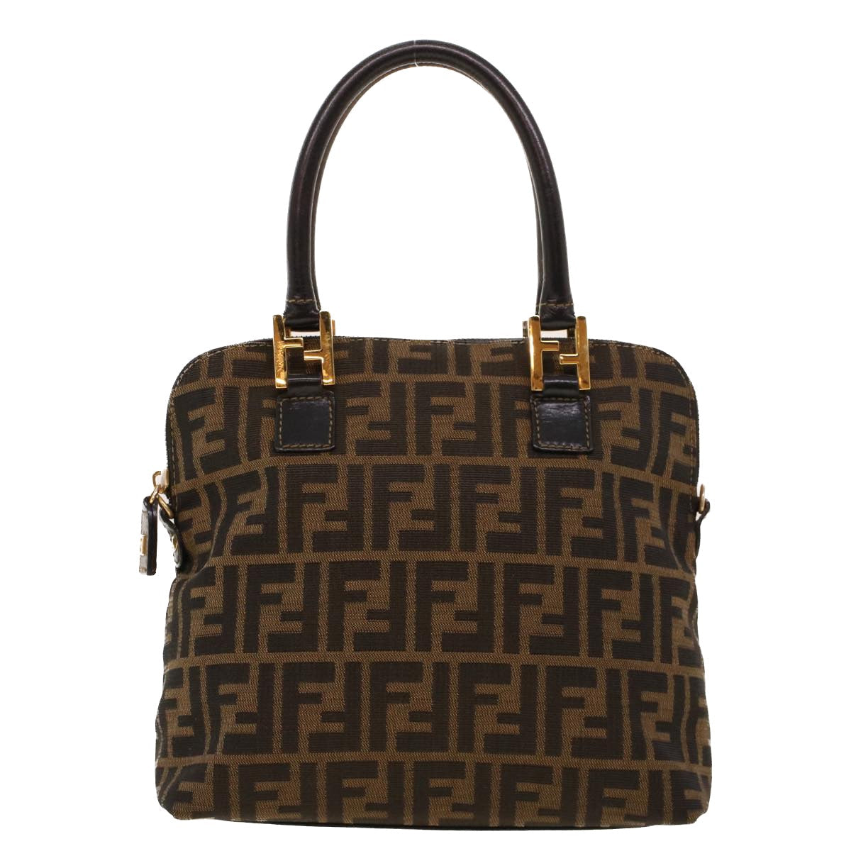 FENDI Zucca Canvas Hand Bag Nylon Brown Black ar9472