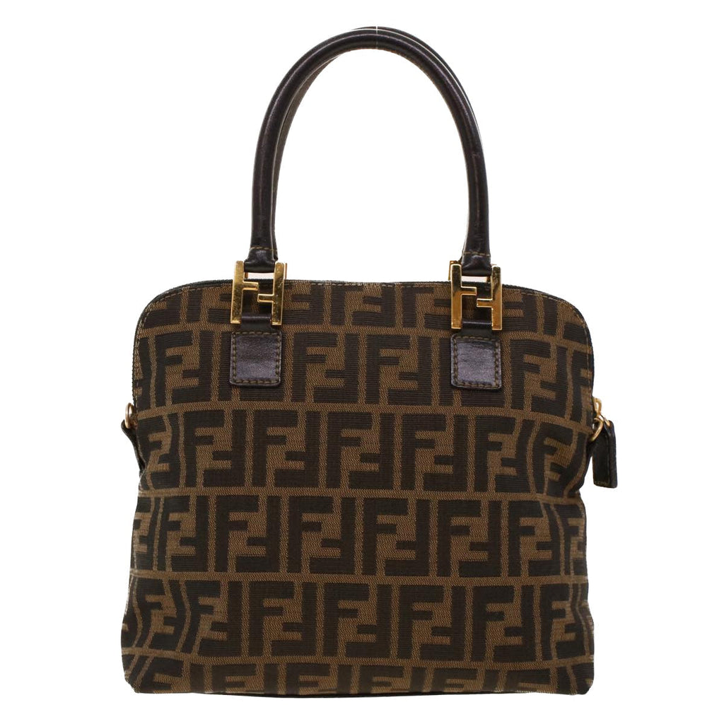 FENDI Zucca Canvas Hand Bag Nylon Brown Black ar9472