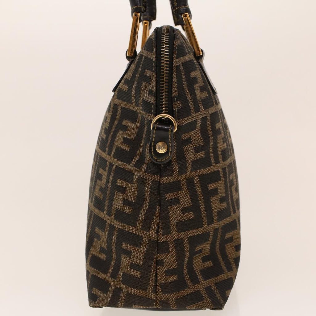 FENDI Zucca Canvas Hand Bag Nylon Brown Black ar9472