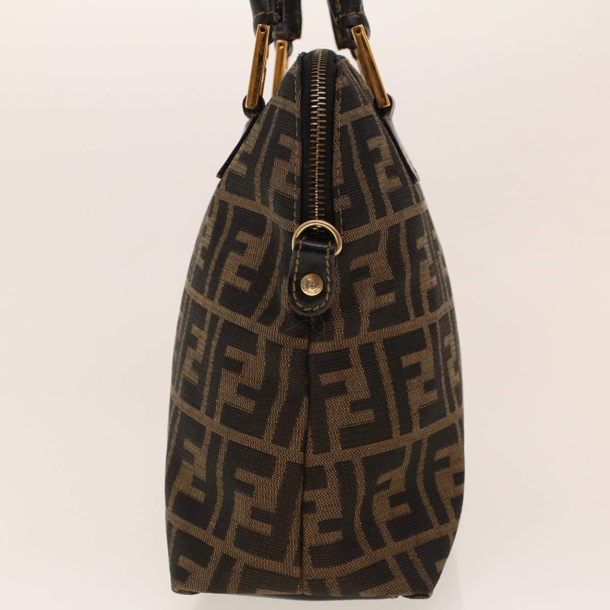 FENDI Zucca Canvas Hand Bag Nylon Brown Black ar9472