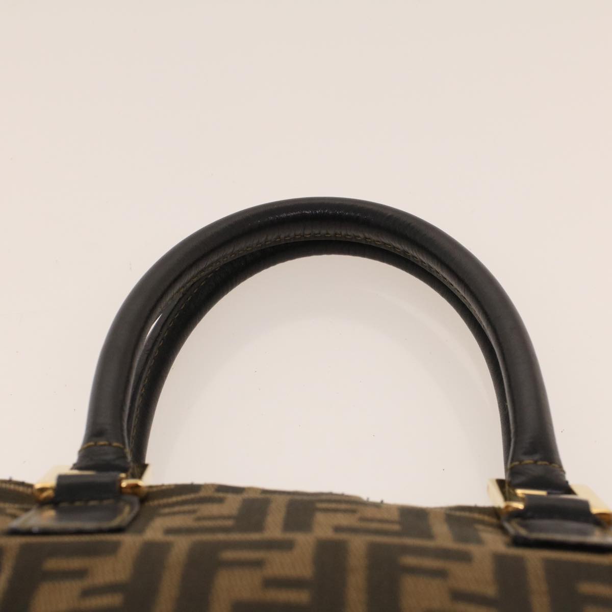 FENDI Zucca Canvas Hand Bag Nylon Brown Black ar9472