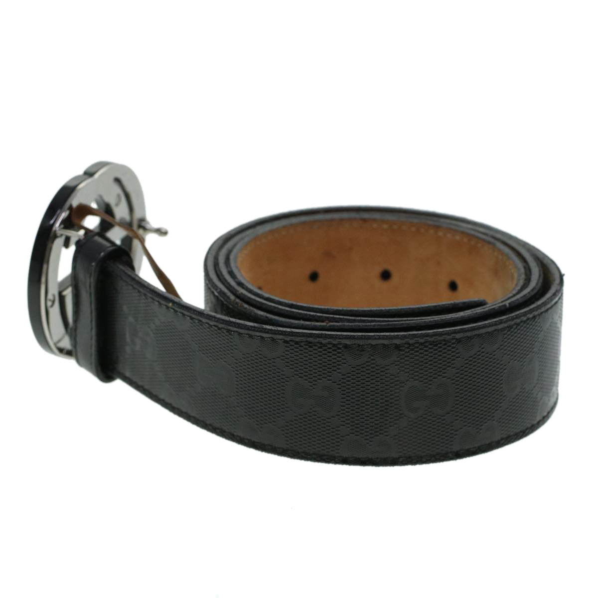 GUCCI GG Canvas Interlocking Belt Leather Canvas 43.3"" Black ar9475