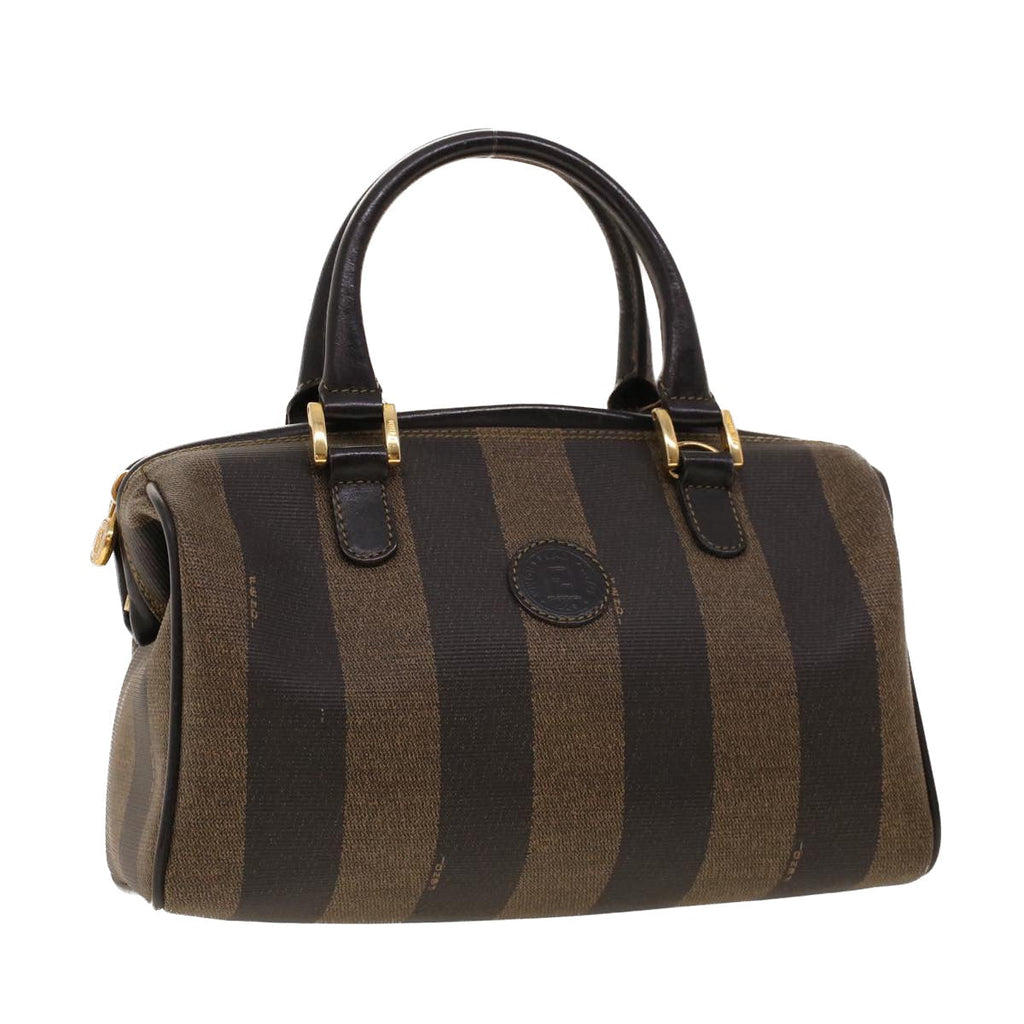 FENDI Pecan Canvas Mini Boston Bag PVC Leather Brown Black ar9480