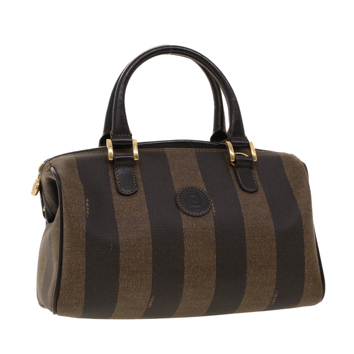 FENDI Pecan Canvas Mini Boston Bag PVC Leather Brown Black ar9480