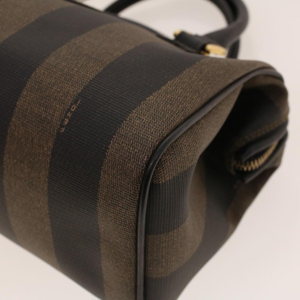 FENDI Pecan Canvas Mini Boston Bag PVC Leather Brown Black ar9480