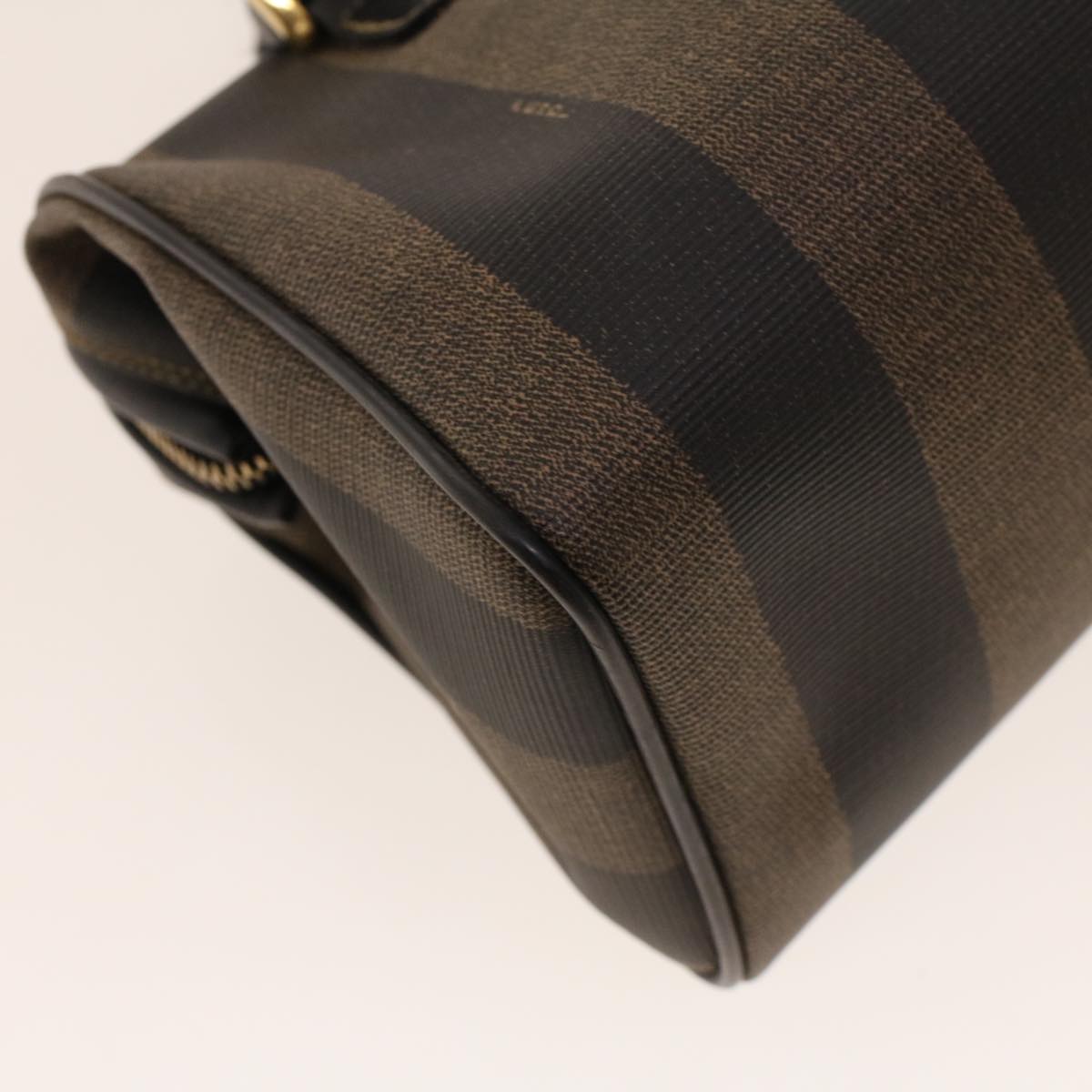FENDI Pecan Canvas Mini Boston Bag PVC Leather Brown Black ar9480
