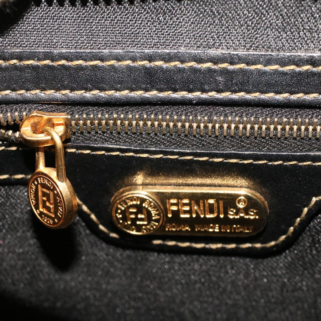 FENDI Pecan Canvas Mini Boston Bag PVC Leather Brown Black ar9480
