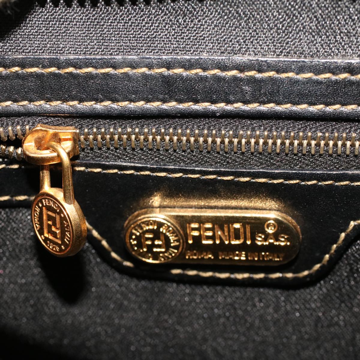 FENDI Pecan Canvas Mini Boston Bag PVC Leather Brown Black ar9480