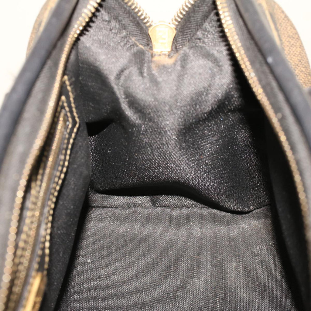 FENDI Pecan Canvas Mini Boston Bag PVC Leather Brown Black ar9480
