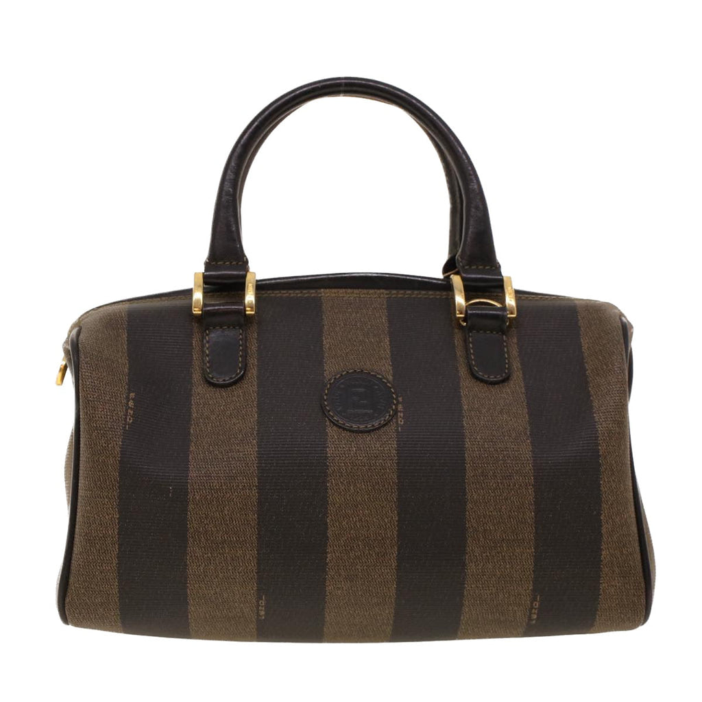 FENDI Pecan Canvas Mini Boston Bag PVC Leather Brown Black ar9480