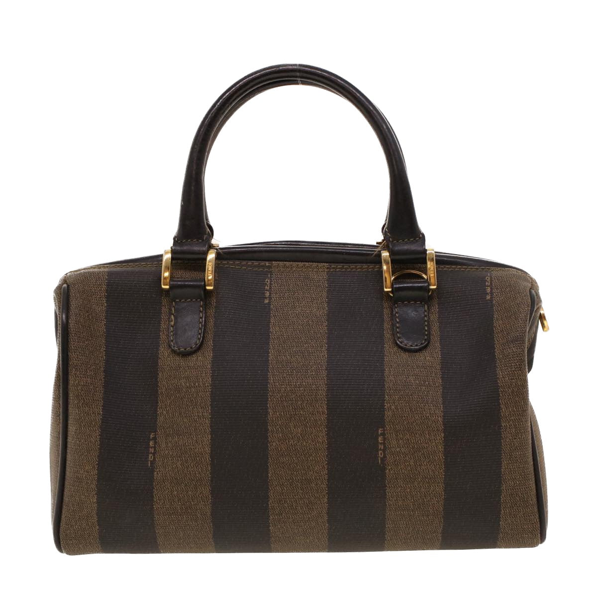 FENDI Pecan Canvas Mini Boston Bag PVC Leather Brown Black ar9480