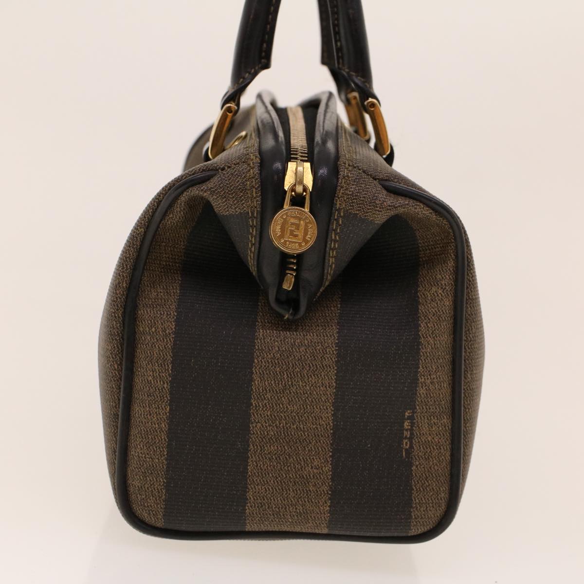 FENDI Pecan Canvas Mini Boston Bag PVC Leather Brown Black ar9480
