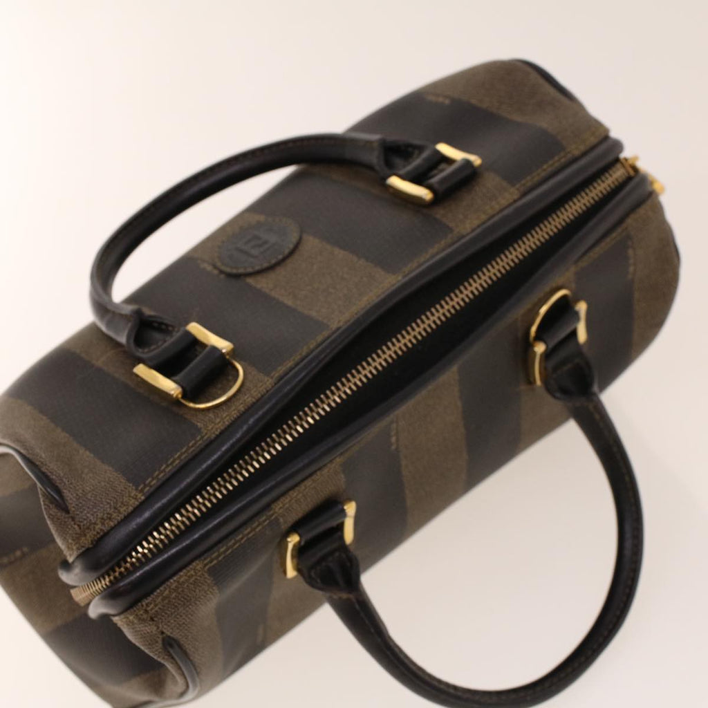 FENDI Pecan Canvas Mini Boston Bag PVC Leather Brown Black ar9480