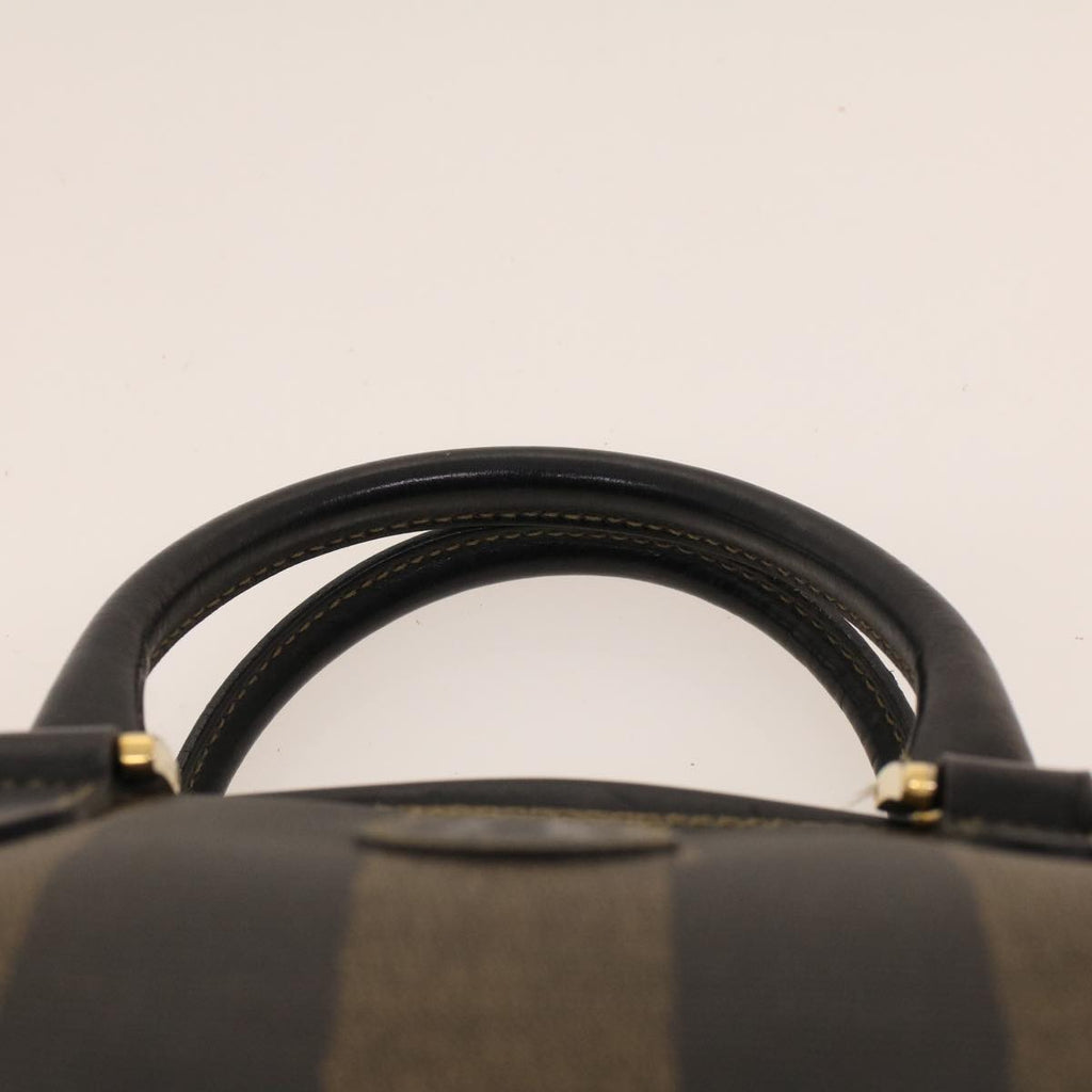 FENDI Pecan Canvas Mini Boston Bag PVC Leather Brown Black ar9480