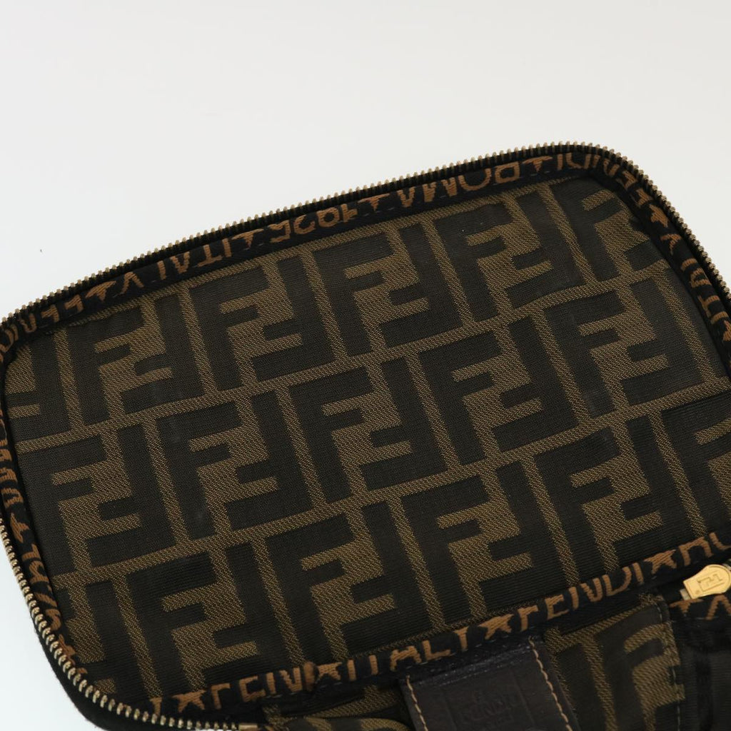 FENDI Zucca Canvas Vanity Cosmetic Pouch Black Brown ar9544B