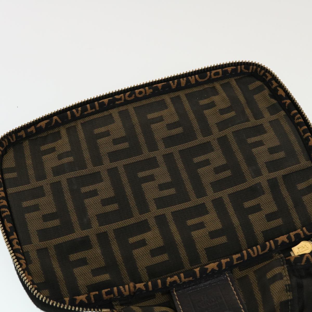 FENDI Zucca Canvas Vanity Cosmetic Pouch Black Brown ar9544B