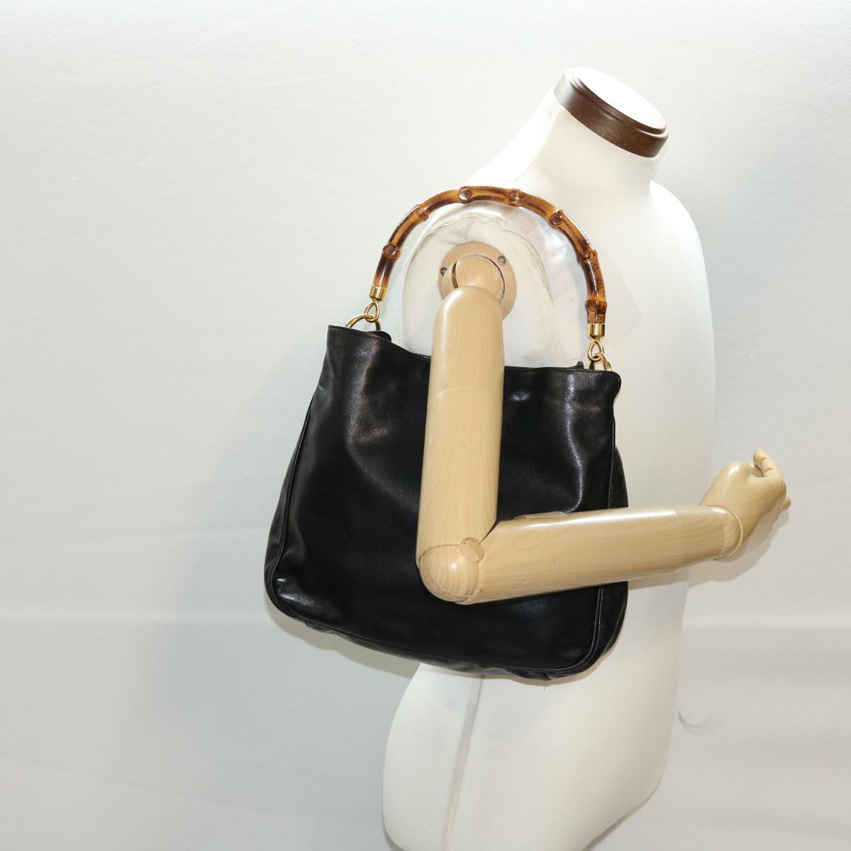 GUCCI Bamboo Hand Bag Leather Black ar9548B