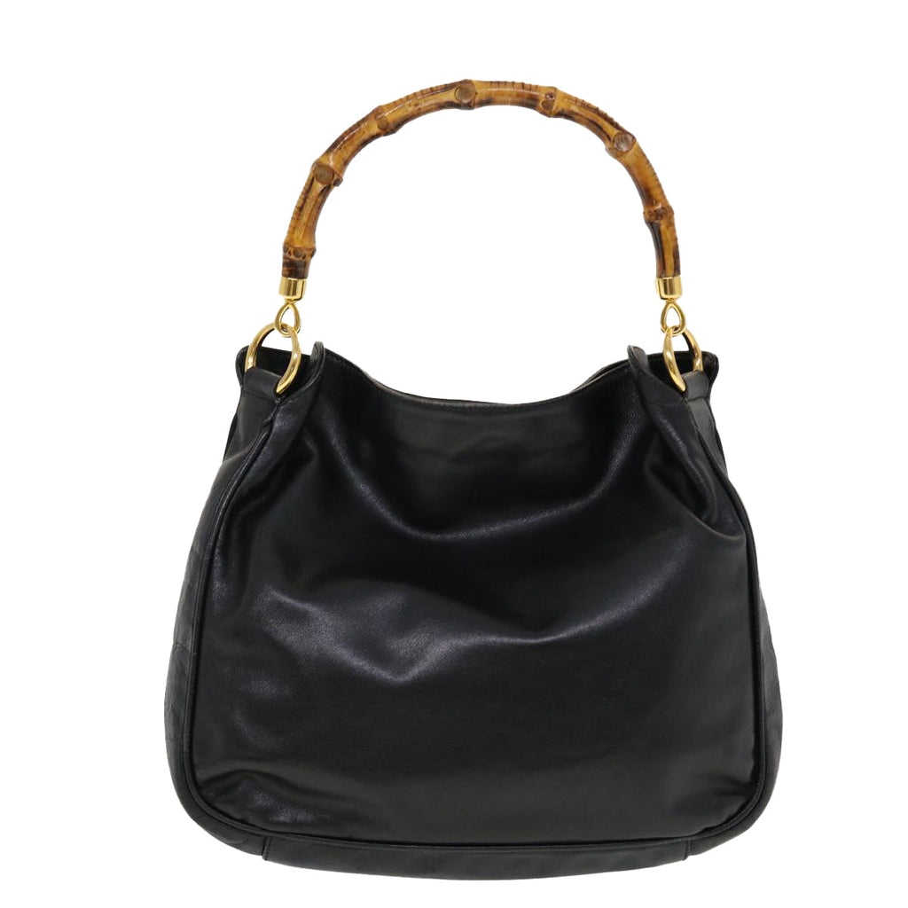 GUCCI Bamboo Hand Bag Leather Black ar9548B
