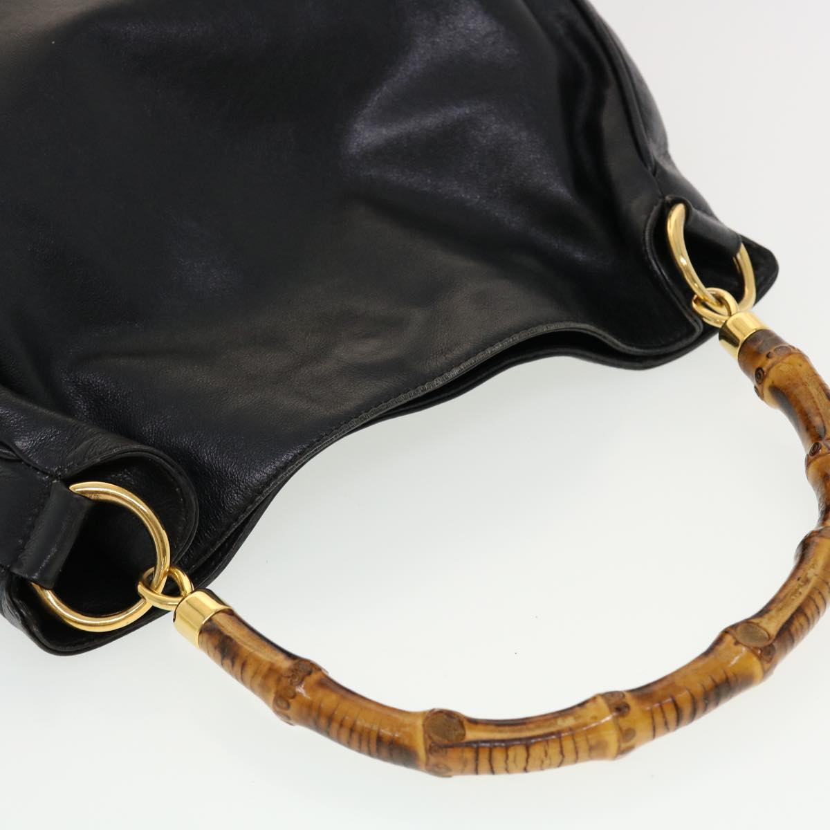 GUCCI Bamboo Hand Bag Leather Black ar9548B
