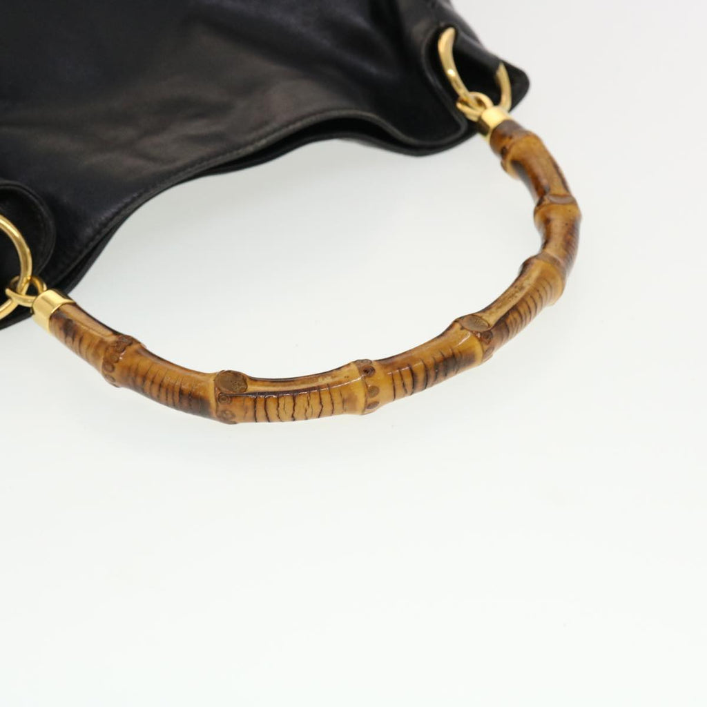 GUCCI Bamboo Hand Bag Leather Black ar9548B