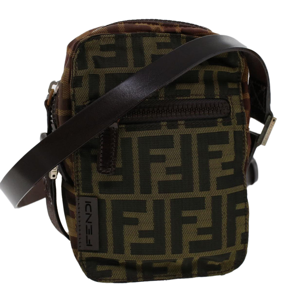 FENDI Zucca Canvas Shoulder Bag Black Brown ar9736