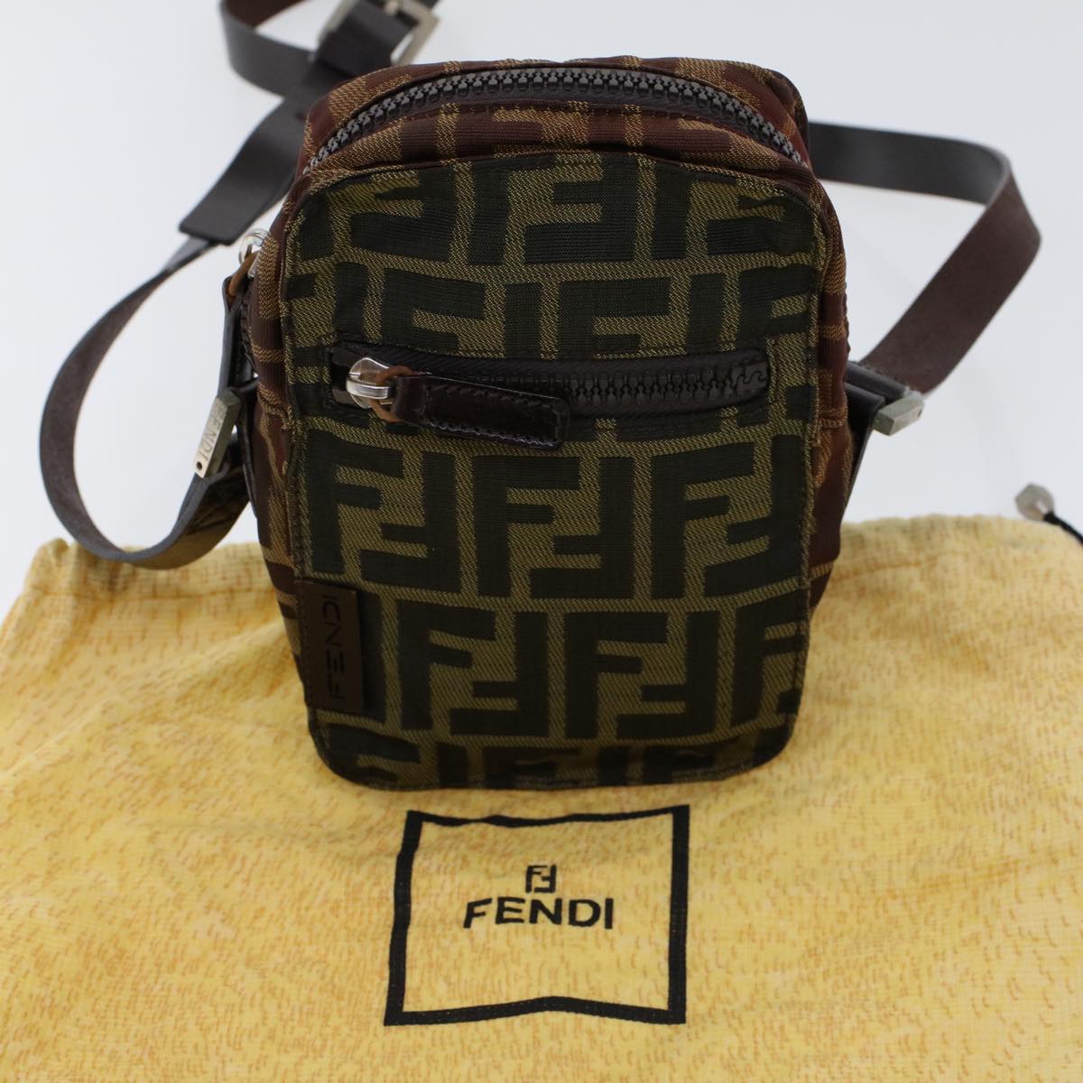 FENDI Zucca Canvas Shoulder Bag Black Brown ar9736
