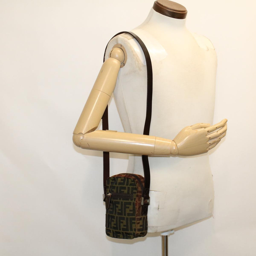 FENDI Zucca Canvas Shoulder Bag Black Brown ar9736