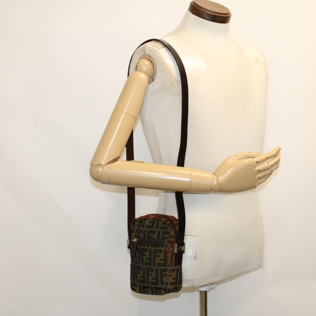 FENDI Zucca Canvas Shoulder Bag Black Brown ar9736