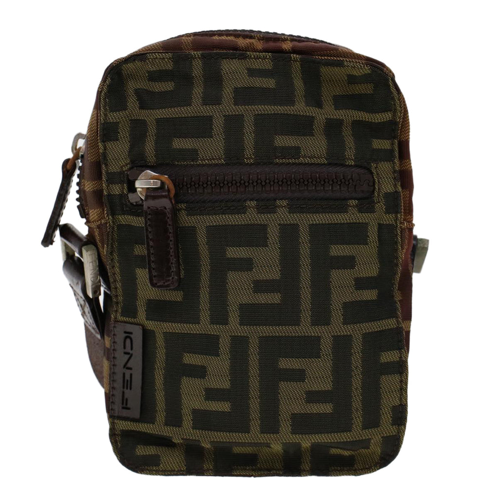 FENDI Zucca Canvas Shoulder Bag Black Brown ar9736