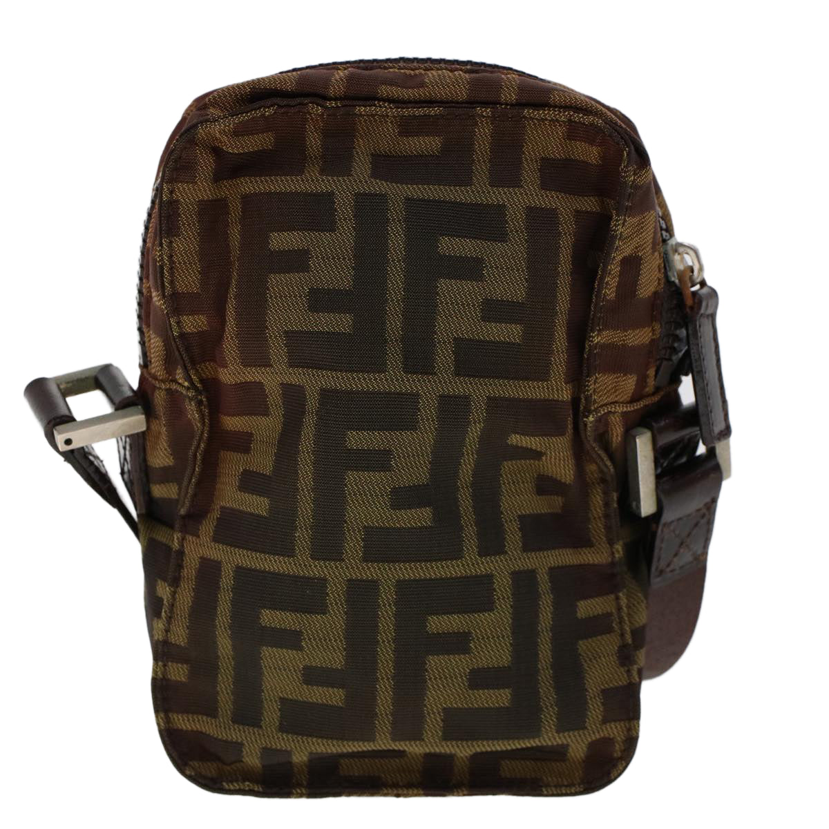 FENDI Zucca Canvas Shoulder Bag Black Brown ar9736