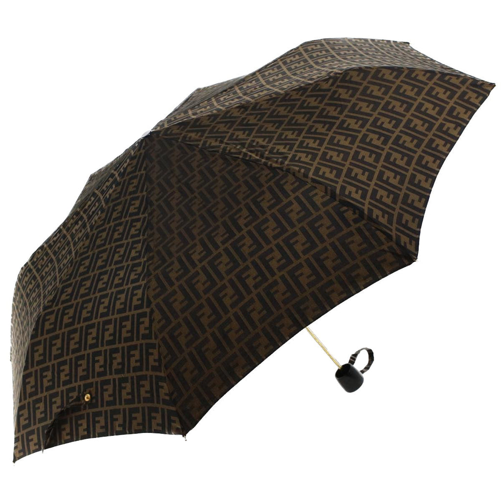 FENDI Zucca Canvas Folding Umbrella Nylon Brown Black ar9758