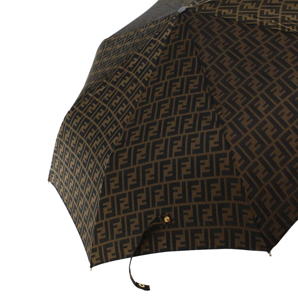 FENDI Zucca Canvas Folding Umbrella Nylon Brown Black ar9758
