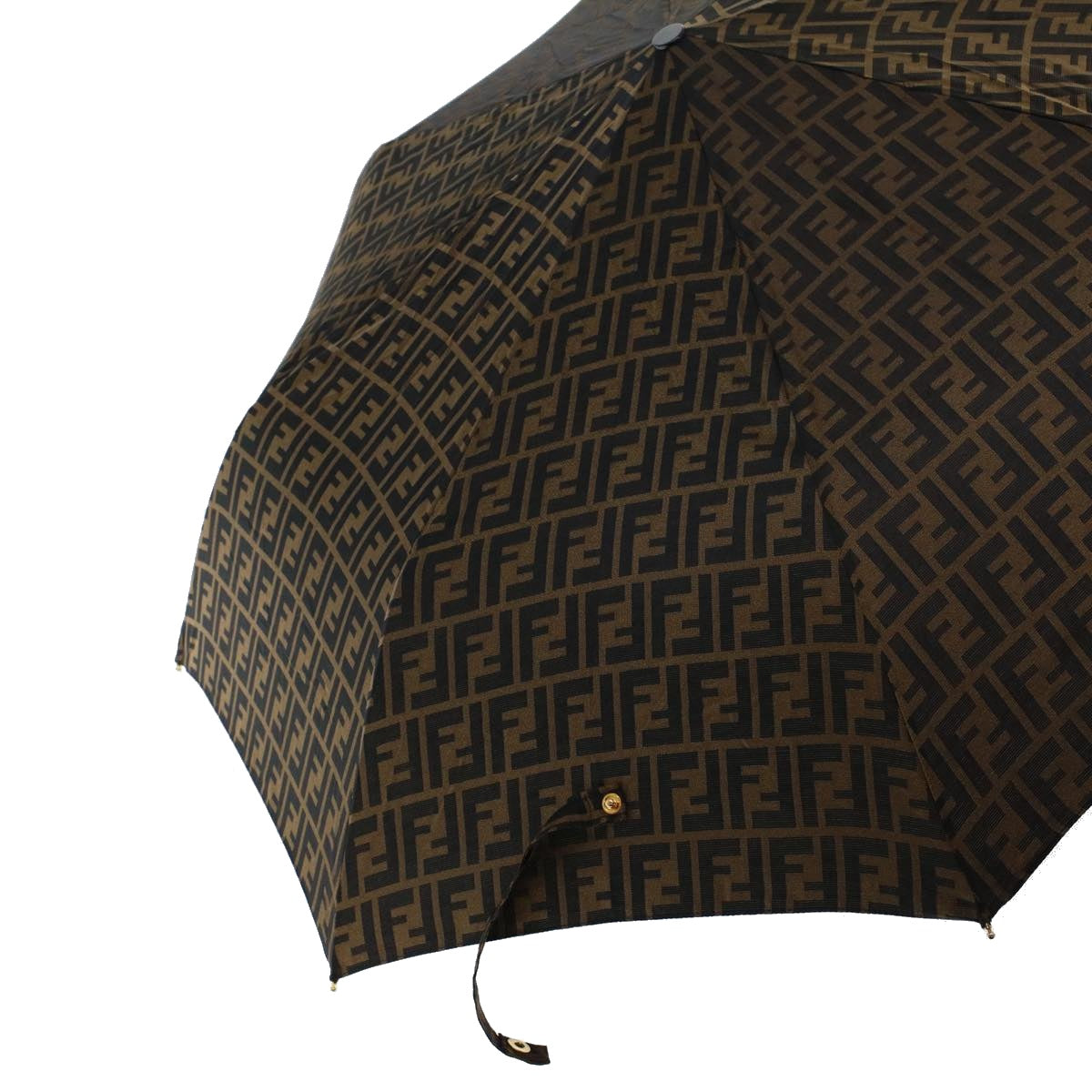 FENDI Zucca Canvas Folding Umbrella Nylon Brown Black ar9758