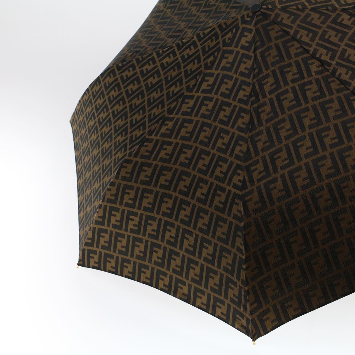 FENDI Zucca Canvas Folding Umbrella Nylon Brown Black ar9758