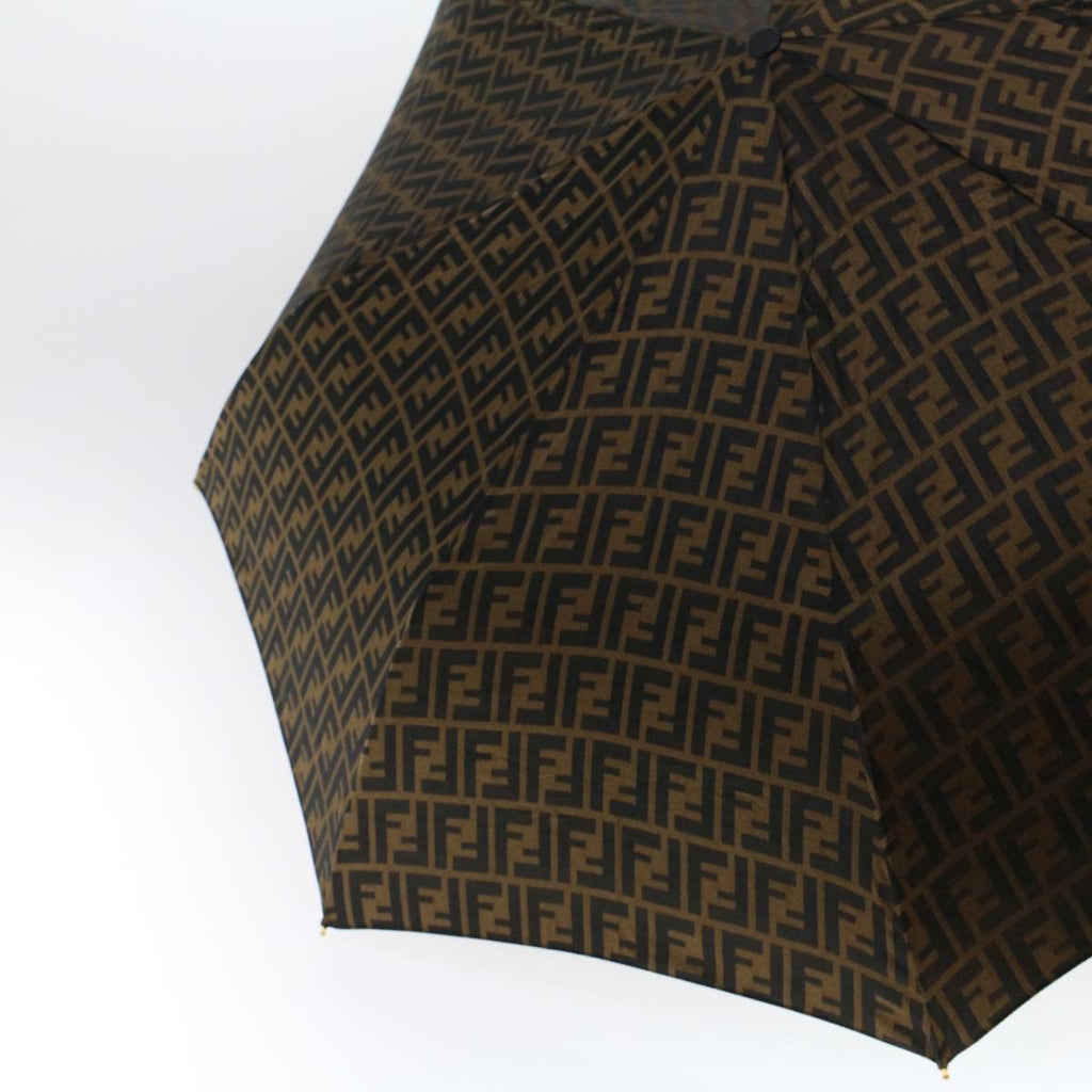 FENDI Zucca Canvas Folding Umbrella Nylon Brown Black ar9758