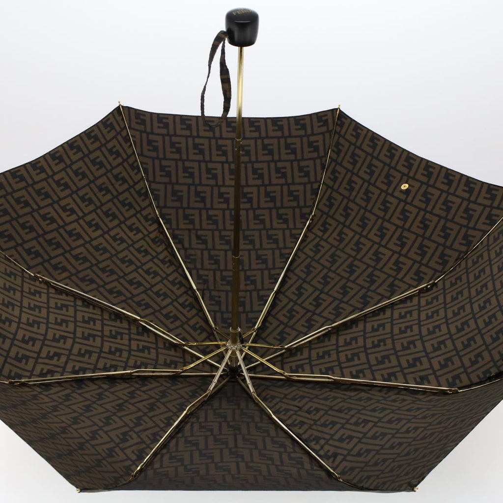 FENDI Zucca Canvas Folding Umbrella Nylon Brown Black ar9758