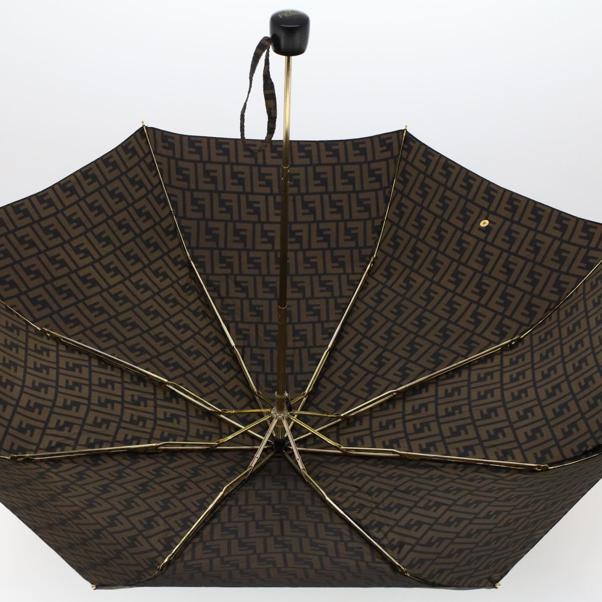 FENDI Zucca Canvas Folding Umbrella Nylon Brown Black ar9758